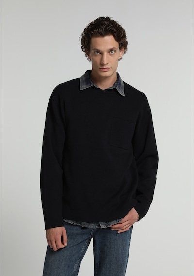 Colin's Colins Relaxed Fit Yuvarlak Yaka Jakarlı Erkek Lacivert Kazak Cl1082014 Q1.v2 Nav
