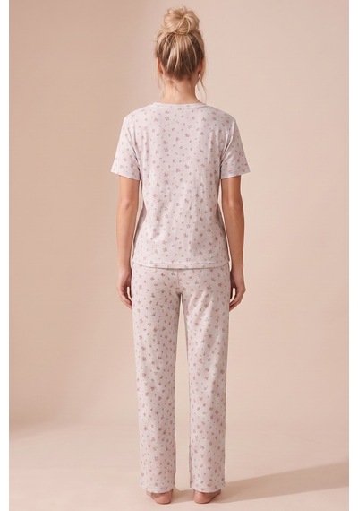 Siyah İnci Pamuklu Fitilli Kaşkorse Örme Pijama Takım 26120402 Taş Rengi