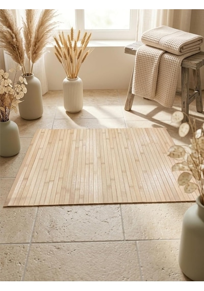 Bambu Banyo Matı, Kaymaz Ahşap Paspas, Suya Dayanıklı, 45x70 Cm, Duş İçin Doğal Ahşap