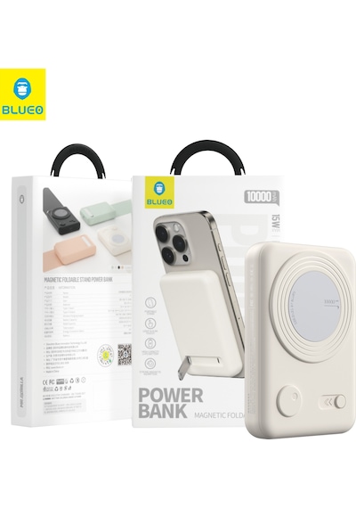 10000 Mah Magsafe Powerbank 15 W Kablosuz 20 W Pd Type-c Hızlı Şarj Standlı Manyetik Yedek Batarya Beyaz
