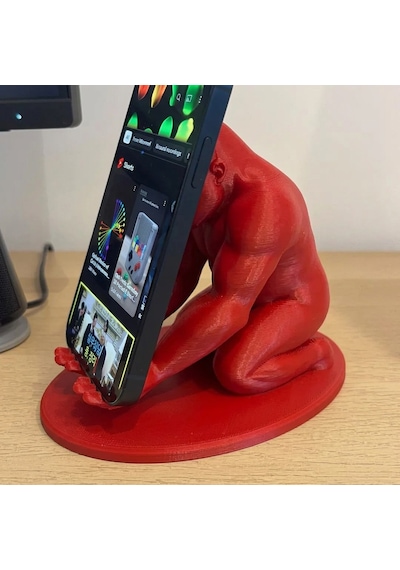 3d Baskı Goril Telefon Tutucu - Kaslı Goril Masaüstü Telefon Standı-kırmızı