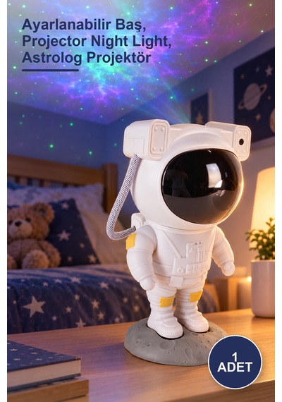 1 Adet Astronot Şarjlı Projektör Gece Lambası Ayarlanabilir Baş, Projector Night Light, Astrolog Projektör .