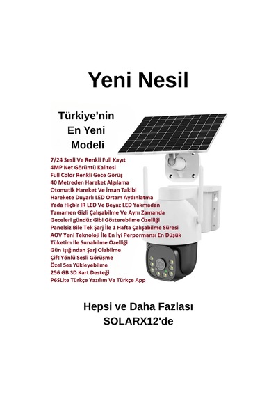 Wearfitpro Solarx12 Aov 7/24 Kayıt Hareketli 1080p Gece/gündüz Renkli Kayıt Hareket Sensörlü Kamera