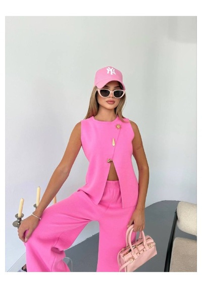 Kechi Woman Gold Aksesuarlı Triko Takım Pembe
