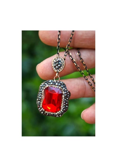 Stoneage Rf03770 Kırmızı Kristal Taşlı El Yapımı Kadın Kolye Ve Zincir Diğer