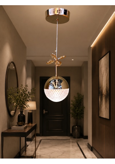 Tekli Desenli Top Rose Gold 3 Renk Modlu Kristal Desen Taşlı Ledli Sarkıt Avize Resimdeki Gibi