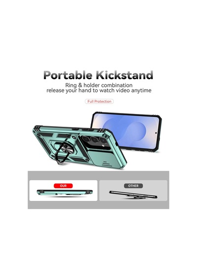 Samsung Galaxy S26 İle Uyumlu Kılıf Magnetik Standlı Kamera Korumalı Sürgülü Kapak Yeşil