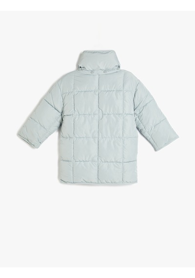 Koton Oversize Şişme Mont Çıtçıt Dik Yaka Detaylı Kapitone Mavi 5wkg00030aw Mavi