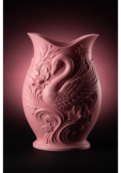 Kuğu Desenli Dekoratif Vazo 15 Cm 3d Baskılı Mat Dokulu Şık Masa Ve Raf Dekoru Pembe