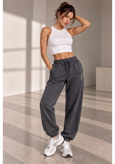 Bb Butik Basic Dökümlü Modal Kumaş Lastikli Bel Rahat Kesim Jogger Pantolon Zg3535 Antrasit
