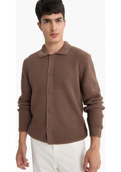 Defacto Standart Fit Polo Yaka Fermuarlı Triko Hırka E8397ax25cwbn595 Kahve