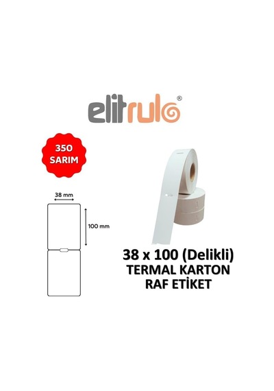Elitrulo Termal Karton Raf Etiketi 38mm X 100mm Delikli - 350 Adet Genel