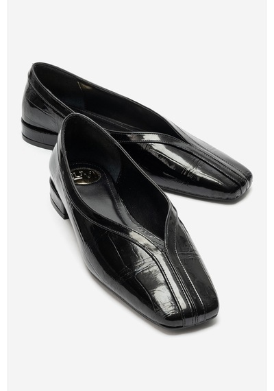 Luvi Shoes Helene Siyah Baskı Kadın Babet Ayakkabı