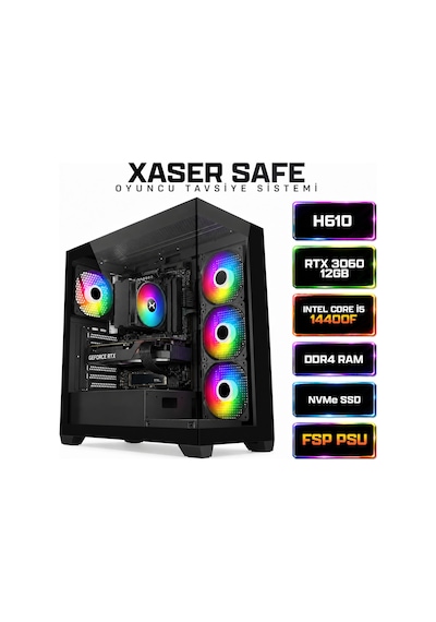 Xaser SAFE X20  Core i5 14400F 16 GB  1 TB M.2 Nvme  SSD 12 GB RTX3060 Free Dos Masaüstü Oyuncu Bilgisayarı