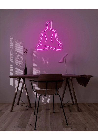 Yoga Yapan İnsan Figürlü Neon Tabela Pembe