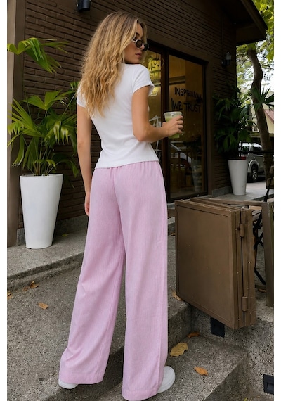 Siyah İnci Üst Pamuklu Fitilli Kaşkorse T-shirt İnce Soft Örme Pijama Takımı 8047 Pembe Çizgili Siyah İnci Üst Pamuklu Fitilli Kaşkorse T-shirt İnce Soft Örme Pijama Takımı 8047 Pembe Çizgili