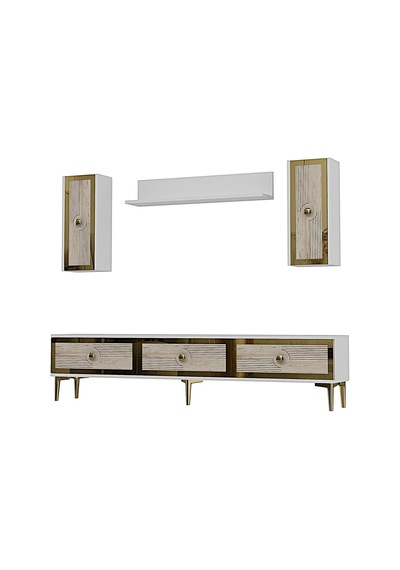 Tvr1816btg Pega Tv Ünitesi Takımı Beyaz-traverten-gold 180cm Beyaz - Traverten - Altın