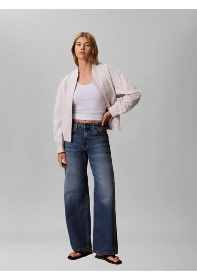 Calvin Klein Lınen Bomber Jacket, Gna, Xxs Beyaz Kadın Ceket