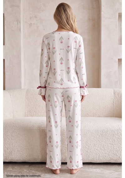 Siyah İnci Desenli Bürümcük-krınkıl Kurdele Detaylı Düğmeli Hırka Pijama Takım 26223921 Ekru Pembe Lale Siyah İnci Desenli Bürümcük-krınkıl Kurdele Detaylı Düğmeli Hırka Pijama Takım 26223921 Ekru Pembe Lale