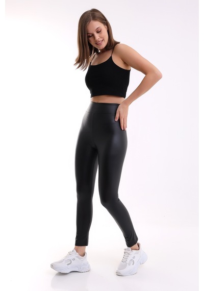 Winmoda34 Kadın Mat Yüksek Bel Içi Polarlı Deri Tayt Siyah