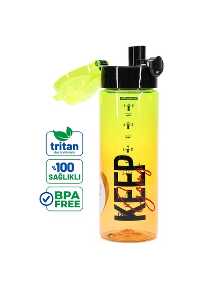 Su Matarası Tritan Geniş Ağız Su Şişesi Keep Spor Matarası Suluğu Bpasız 550 Ml Sarı 0100