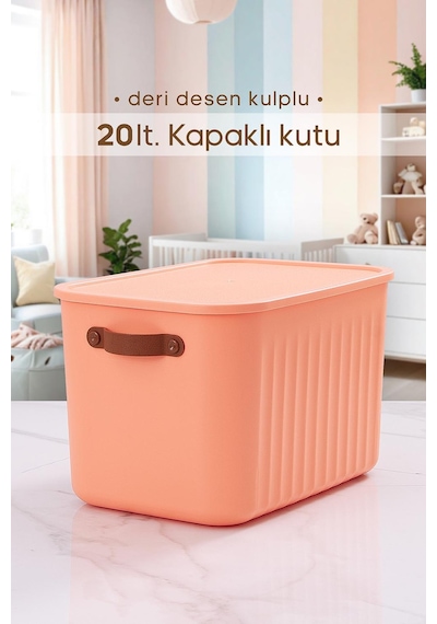 Kulplu Somon Dolap Düzenleyici 20 Lt Kapaklı Saklama Kutusu Sepet Oyuncak Kutusu Organizer