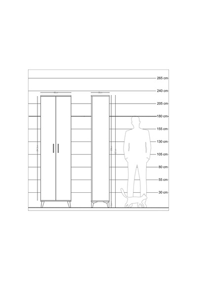 Arges Dolap 5 Raflı Tek Çekmeceli 2 Kapaklı 60x30x221 Antrasit-antrasit Atlas Çam