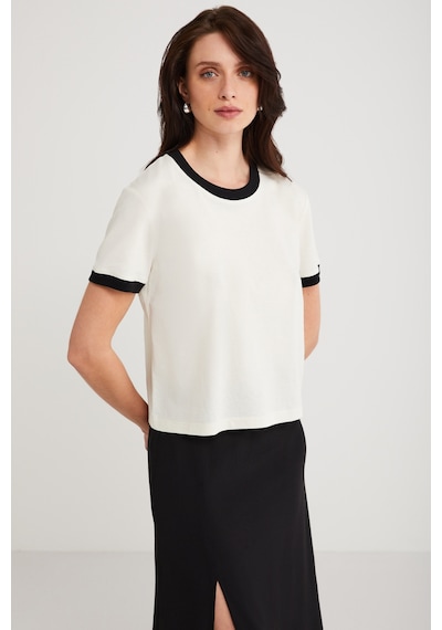 Ethıquet Ashley Kadın %100 Organik Pamuk Biyeli Regular Fit Normal Kalıp Bisiklet Yaka Ekru T-shirt