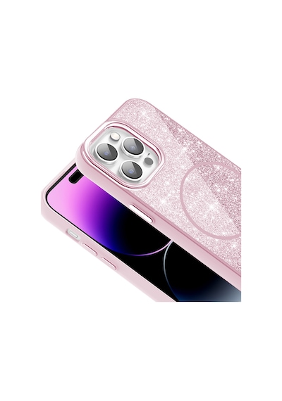 Zore Apple Uyumlu iPhone 14 Pro Max Kılıf Magsafe Şarj Özellikli Parlayan Simli Okso Kapak - P Pembe