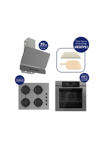 Ferre Pizzart & Fryart QEP65CPR+CS208-FA+D082-SA Ankastre Set Gri