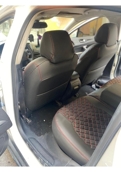 Citroen C5 Arka Sırt Arka Oturma 2+1 Arka Sırt Kolcaklı Model Kırmızı Nakışlı Taytüyü Siyah Deri