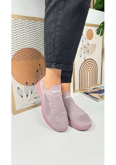 Günlük Unisex Sneaker Slip-on Nefes Alabilen Hafif Yürüyüş Bağcıksız Esnek Spor Ayakkabı 041f Lila