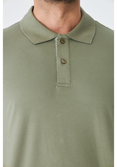 Haki Çift Düğmeli Klasik Polo Yaka T-shirt