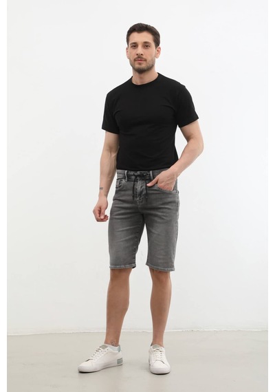 Banny Jeans Erkek Likralı Bağcıklı Jean Şort GRİ
