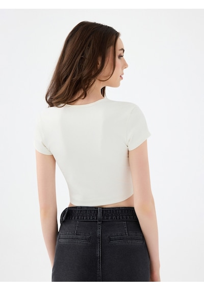 LOFT Crop Kadın Tshirt K.kol Lf2040462 Q1.v1 Ekru
