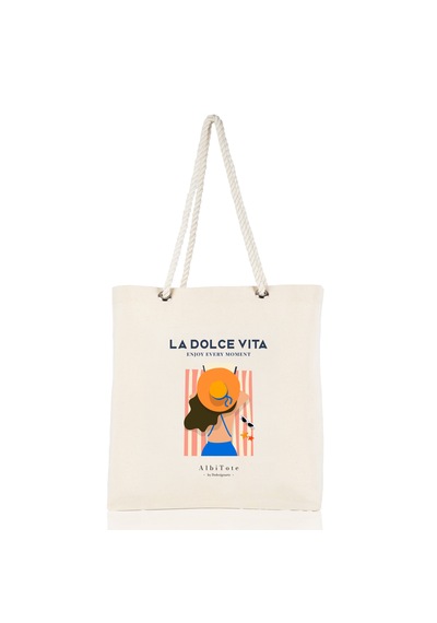 Albitote By Dsdesignarts Albitote Summer Capsule 01 - La Dolce Vıta Plaj Tote Bag Açık Bej