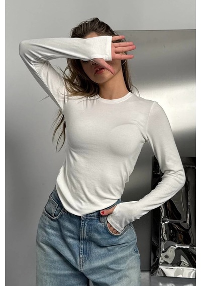 Bbbutikbasic Oys Model Parmak Geçmeli Buzzy Body S8345 Beyaz
