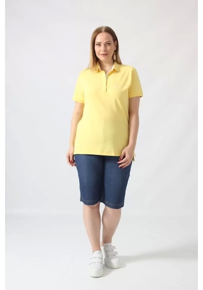 Moda Berray 21305 Kısa Kollu Büyük Beden Lakost Kumas T-shirt Sarı Sarı