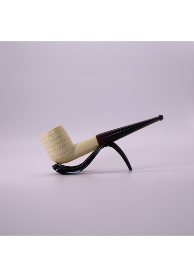 El Oyması Lületaşı Pipo 9mm Filtre Uyumlu Nokta Desenli Blok Meerschaum Klasik Model