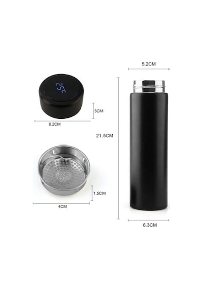 Uv Led Akıllı Vakumlu Yalıtımlı 500 Ml Termos, Smart Cup Led Siyah Siyah