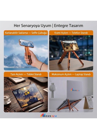Alüminyum Katlanabilir Laptop Standı Ayarlanabilir Notebook Tablet Yükseltici 10-17.3 Inç Uyumlu Turuncu