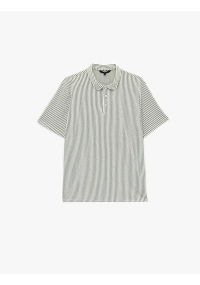 Koton Regular Fit Kısa Kollu Düğmeli Polo Yaka Tişört Gri Çizgili 6sam10072mk