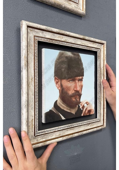 Oscar Stone Decor Çerçeveli Tablo Taş Duvar Dekoru 30 X 30 Cm Mustafa Kemal Atatürk Sakallı