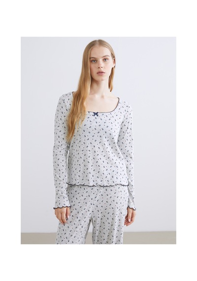Lcw Young Gri U Yaka Çiçekli Kadın Pijama Takım