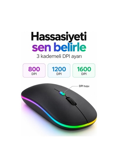 Siyah Şarjlı Kablosuz Sessiz Click Mouse Rgb Led Işıklı Ultra Slim 2.4ghz 800/1200/1600dpı Siyah 53923 - 936314570 Diğer Siyah Şarjlı Kablosuz Sessiz Click Mouse Rgb Led Işıklı Ultra Slim 2.4ghz 800/1200/1600dpı Siyah 53923 - 936314570 Diğer