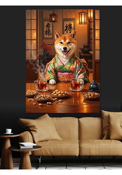 Ahşap Tablo Sushi Yiyen Japon Köpek