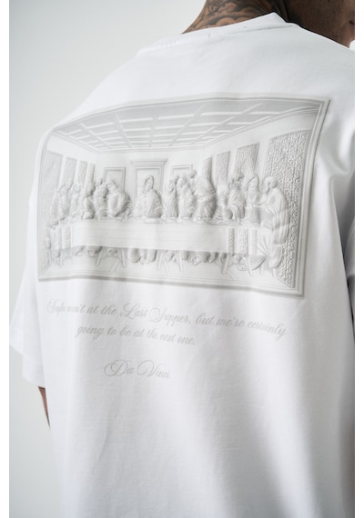 Respire Erkek Da Vinci Baskılı Oversize T-shirt Beyaz