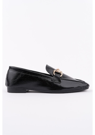 Muggo Stride Metal Tokalı Kadın Günlük Loafer Ayakkabı Siyah