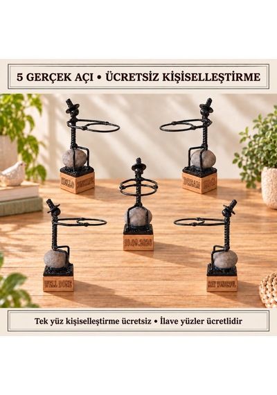 Kişiye Özel Sukulent Saksı Standı – Kayada Dinlenen Metal Heykel ve Ahşap Kaide SPH007