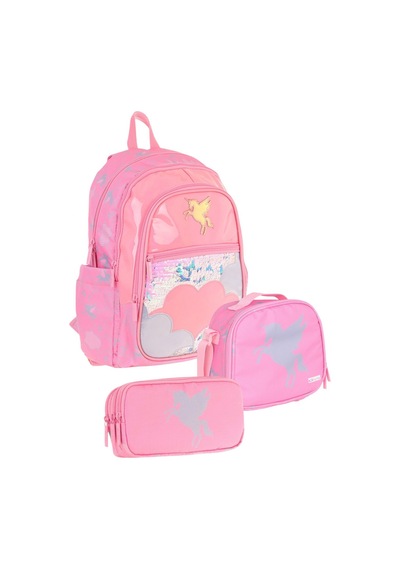 Kaukko Pembe Pullu Bulut Ve Pegasus Desenli Kız Çocuk İlkokul Üçlü Okul Çanta Seti Stkk-l5218a Çok Renkli